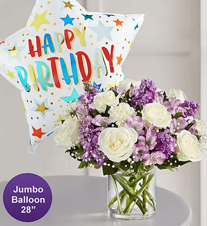Lovely Lavender Medley™ with Jumbo Birthday Balloon